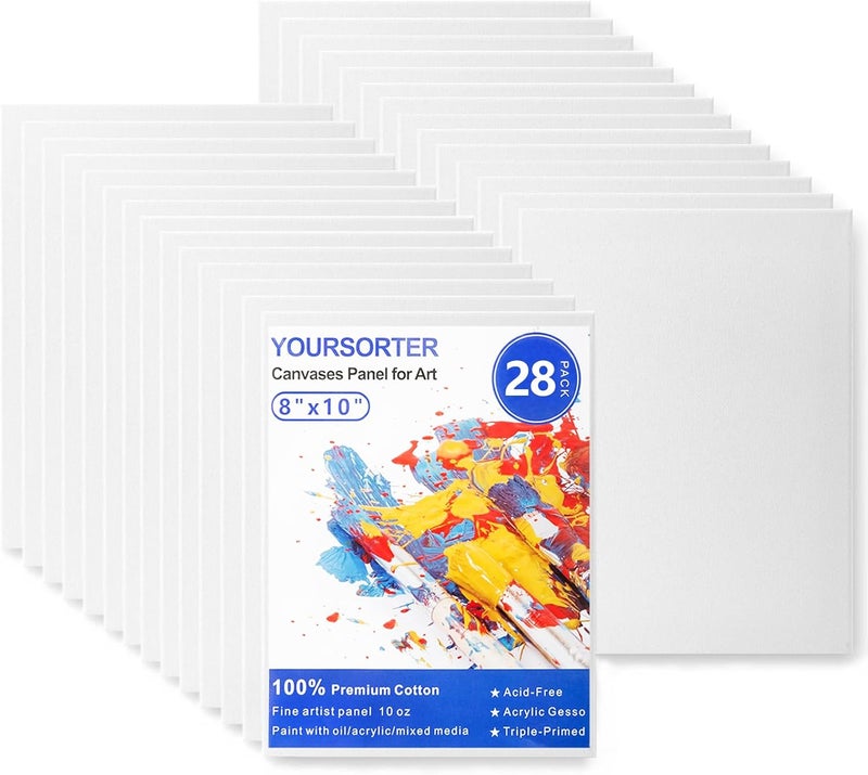 YOURSORTER 28 Pack 8x10 Inch Canvas Boards for Painting, Kids Art Novices Blank Painting Canvases, Gesso Primed Acid-Free 100% Cotton Canvas Panels for Acrylic Oil Watercolor Tempera Paint - Image 1